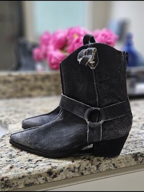 Black Suede Western Ankle Boots